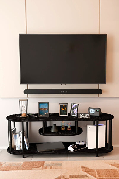 BARIN DESIGN Modern TV Ünitesi Ahşap Raflı 2 Katlı Televizyon Sehpası Minimal...