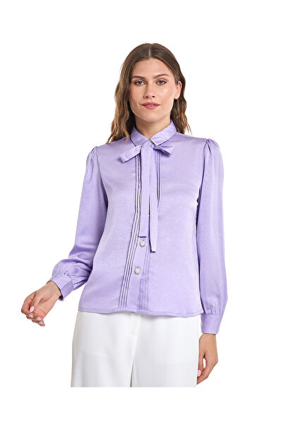 R&B قميص سادة بياقة واسعة وأكمام واسعة