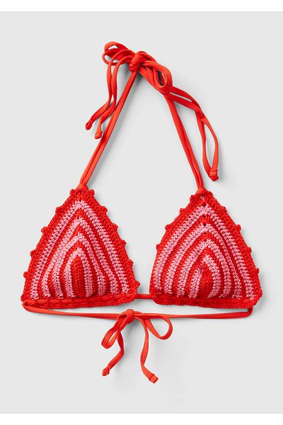 United Colors of Benetton Women's Red Mix Knitted Motif Halter Neck Knitwear Bikini Top