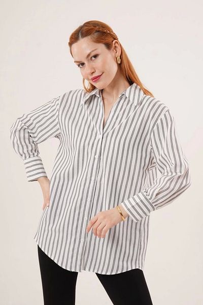 Kıvanç Moda Double Line Buttoned Gray Shirt