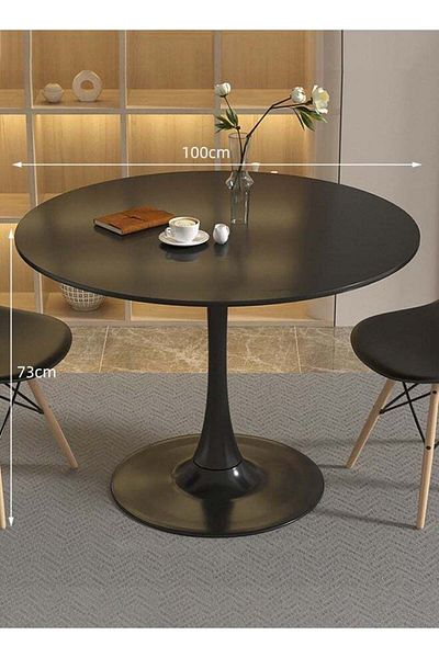 Taimi Round Dining Table Elegant Plastic 100x100x73cm Coffee Table for Living Room, Dining Room, Black