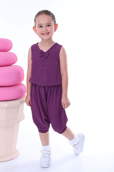 ZUZUNGA Airobin Fabric Bow Detailed Girl's Baggy Set (Top and Bottom)