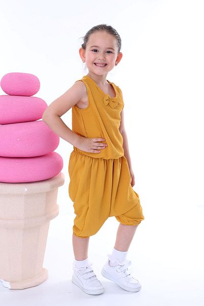 ZUZUNGA Airobin Fabric Bow Detailed Girl's Baggy Set (Top and Bottom)