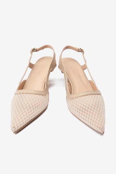 Seniorah Cream Skin Mesh Detailed Pointed Toe Women's Heeled Shoes