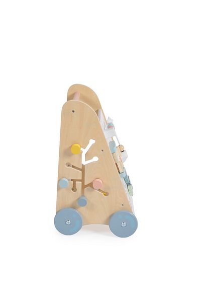 Moni Antemergator din lemn Moni 2145 cu multiple activitati, roti anti alunecare, 46x32x27 cm, Multicolor
