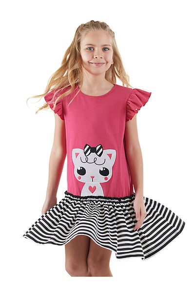 Denokids Καλοκαιρινό φούξια φόρεμα Kitten Girl