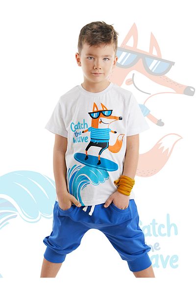 Denokids Set tricou și pantaloni scurți Capri Surf Fox pentru băieți