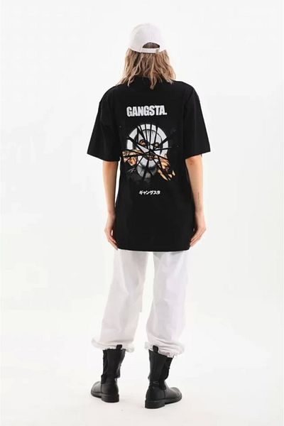 Wheat Butik Unisex Printed Oversize Thirt negru