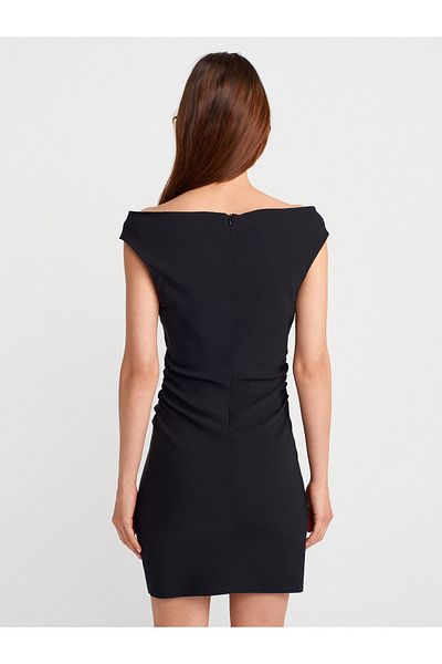 Dilvin 91462 Bardot Mini Dress-Black
