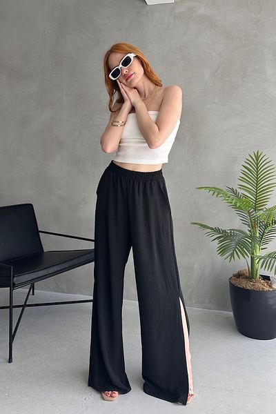FEWTİNT High Waisted, Side Slit Detail, Elastic Waistband Pants.