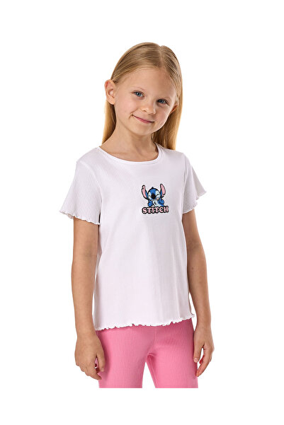 R&B Stitch Embroidered T-Shirt with Crew Neck and Short Sleeves