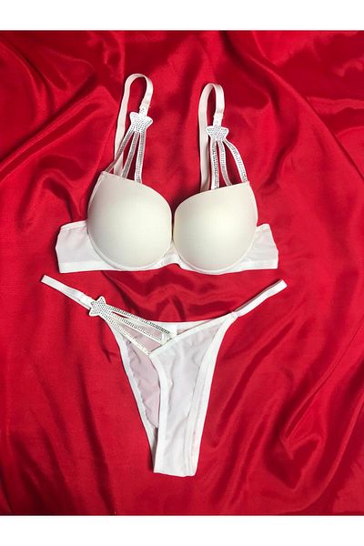 COLOR DE PIEL Women's Ecru Star Stone Supported Bra Panty Set