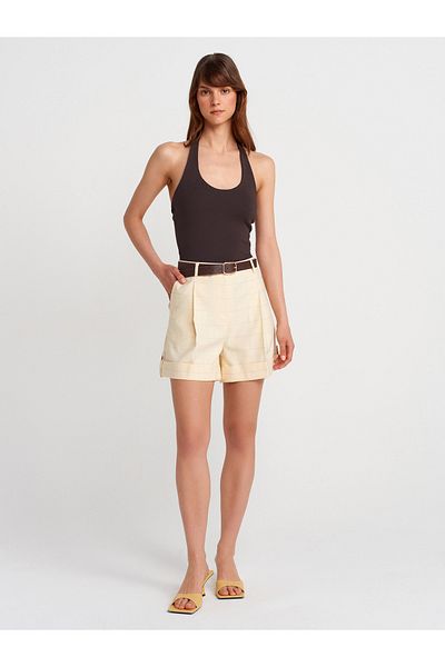 Dilvin 71666 Belted Double Leg Shorts-Yellow