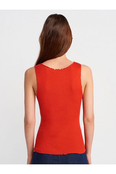 Dilvin 60972 Corded Buttoned Slim Knitwear Vest-Red