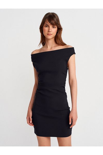 Dilvin 91462 Bardot Mini Dress-Black