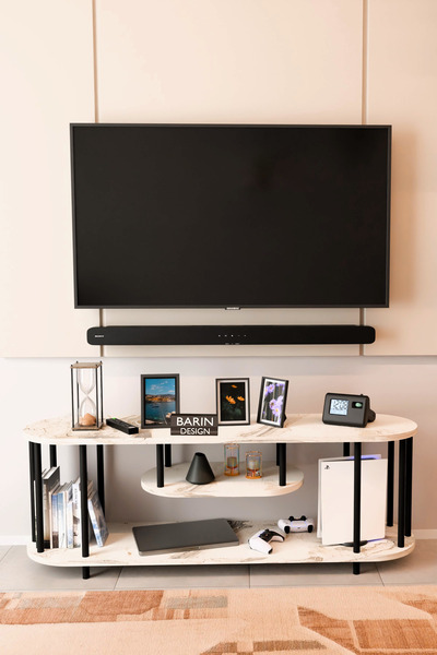 BARIN DESIGN Modern TV Ünitesi Ahşap Raflı 2 Katlı Televizyon Sehpası Minimal...