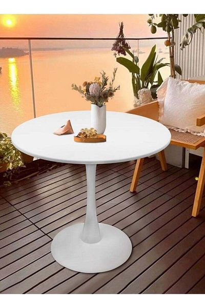 Taimi Round Dining Table Elegant Plastic 60x60x73Cm Coffee Table for Living Room, Dining Room, White