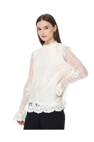 R&B Laced Top with High Neck and Long Sleeves