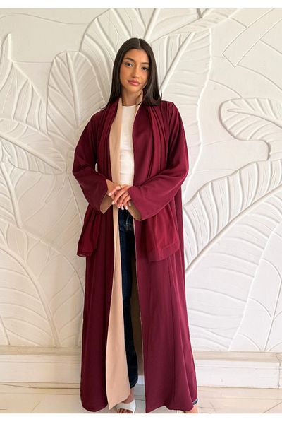 Jameela Women's Two Colour Reversible Abaya - Maroon And Cream