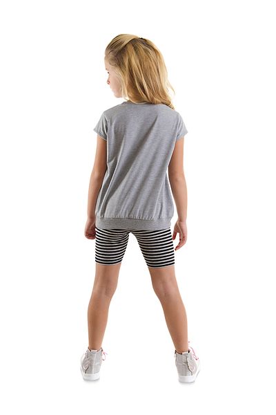 Denokids Gestreiftes Einhorn-Mädchen-Set mit grau-schwarzen Sommer-T-Shirts und Leggings
