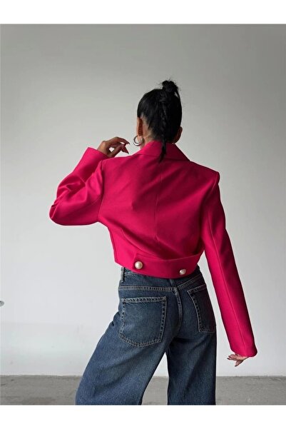 magic special Ekşi̇oğlu Global Crop Jacket with Pearl Button Detail on the Back - Fuchsia
