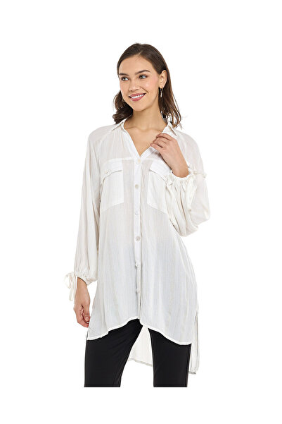 R&B قميص تونيك سادة بأكمام منفوخة