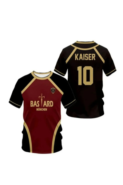 Minga London Siyah Bordo Anime Blue Lock 10 KAİSER Forma Unisex T-shirt -Ghos...