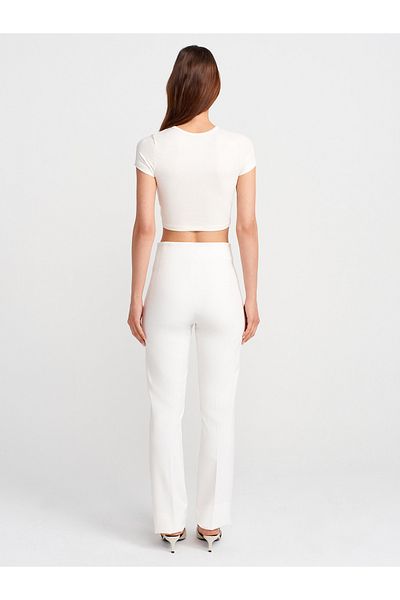 Dilvin 71664 Pencil Flared Leg Trousers-White