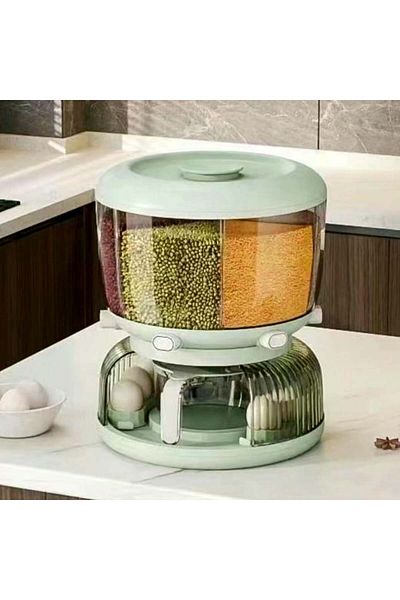 Un Large 360 Degree Rotating White Cereal Dispenser, Rice Dispenser, Rotating Kitchen Food Storage Containers