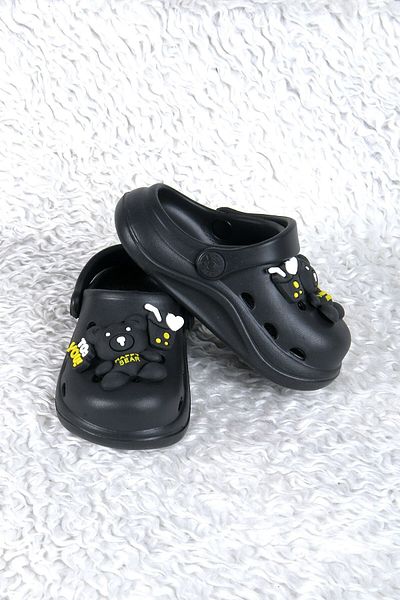 Evojean Black Teddy Bear Figured Daily Pool Beach School Creșă Papuci și sandale pentru copii unisex