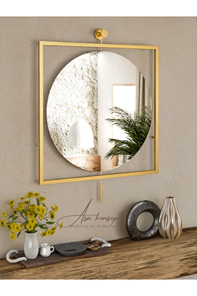 ASA KONSEPT Kablosuz LED'li AGAH Ayna GOLD Dekoratif Hol Koridor Duvar Salon Mutfak Banyo Makyaj Aynası