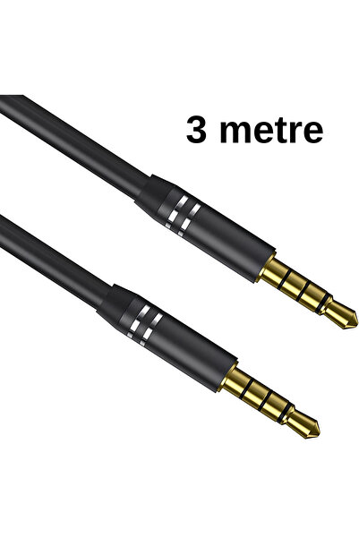 SpeedUF 3 Metre 3.5mm Aux Kablo 4 Pole – Altın Uçlu, Metal Başlıklı, Plastik ...