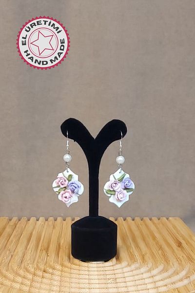 Uretti - Hatice 4962 4514 Handmade Polymer Clay Pink Rose Spring Earring