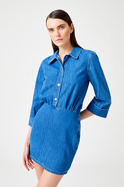 Jus De Pommes MAVİ GÖMLEK YAKA KOT MİNİ ELBİSE