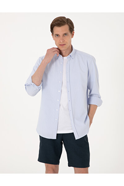 Pierre Cardin Açık Mavi Slim Fit Çizgili Uzun Kollu Gömlek 50307162-VR003