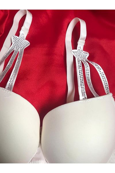 COLOR DE PIEL Women's Ecru Star Stone Supported Bra Panty Set