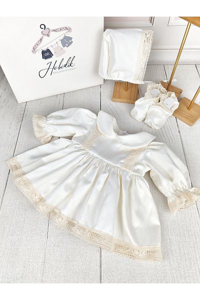 Hobidik Cream Lace Satin Dress Set