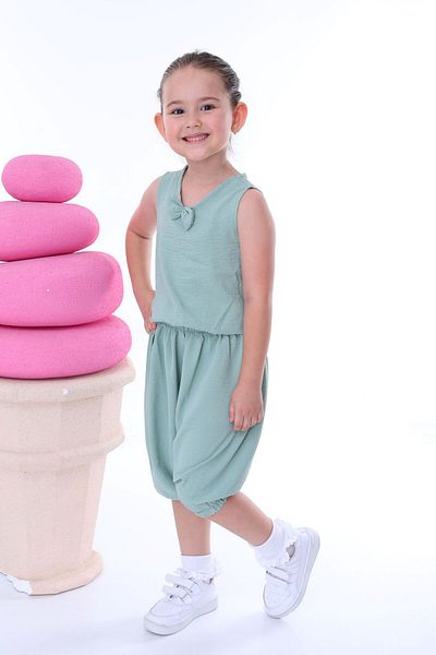 ZUZUNGA Airobin Fabric Bow Detailed Girl's Baggy Set (Top and Bottom)