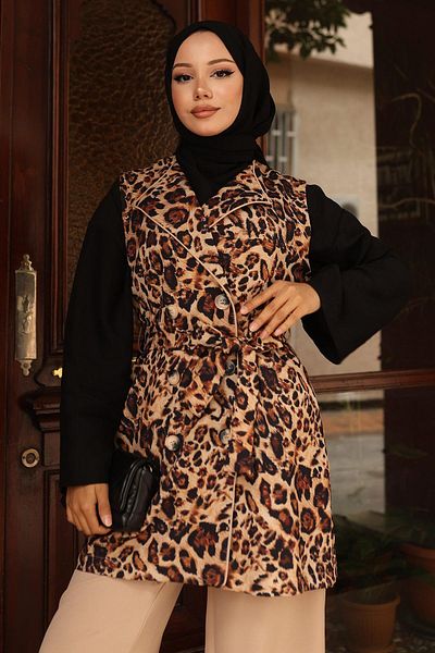 Modamihram Leopard Patterned Double Set Mink 19255