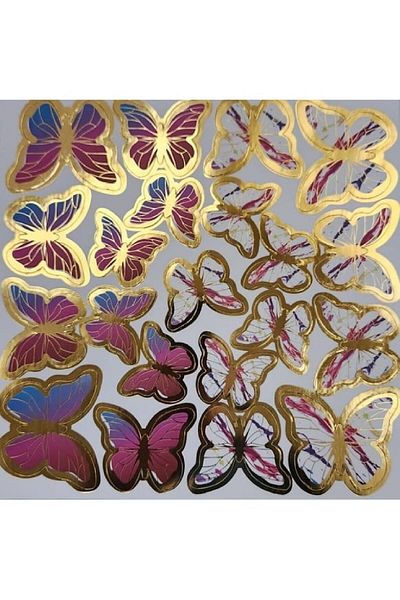 TATLI GÜNLER Colorful Gold Leaf Butterfly Cake Decoration Ornament 63 Pieces