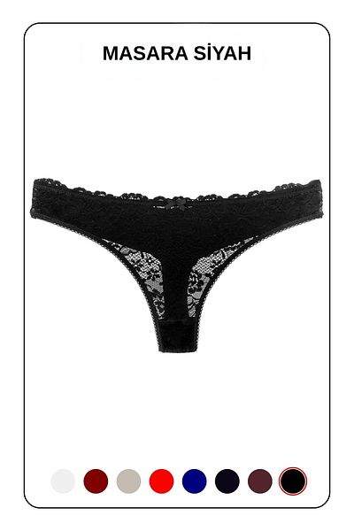 MİSTİRİK Masara Model Lace Soft Fabric String Thong Black Color