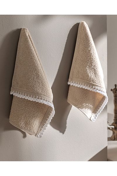 Madame Coco Camille Crochet 2 τεμαχίων 100% βαμβακερές πετσέτες χεριών - Μπεζ/Λευκό