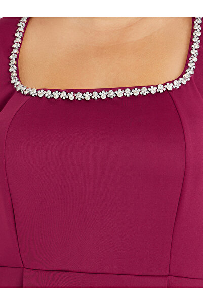 Styli Plus Size Embellished Square Neck Pleated Midi Dress