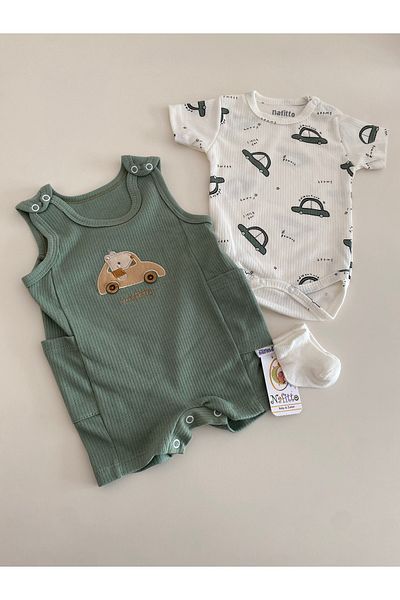 Nafitto baby&junior Nafitto Baby Cute 3-Piece Romper Set with Car, Socks