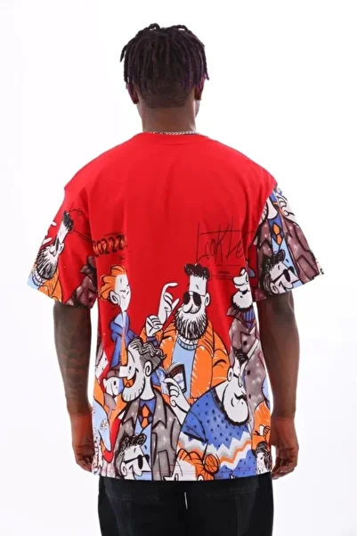 keten's Unisex Oversize Printed Crew Neck T-Shirt - Red