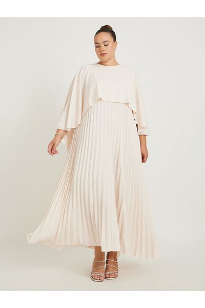 Styli Plus Size Plain Pleated Cape Maxi Dress