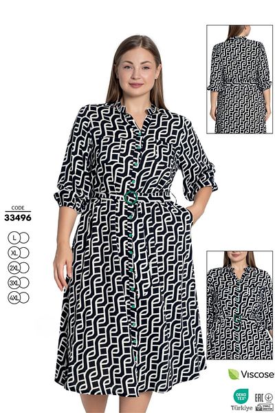 Juliet Deluxe Γυναικείο φόρεμα με μοτίβο με κουμπιά από ύφασμα βισκόζης 33496
