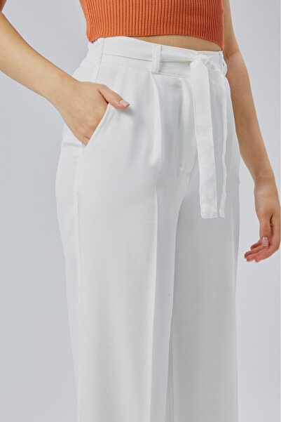 Jamila Λινό καλοκαιρινό γυναικείο παντελόνι με ελαστική μέση και ζώνη