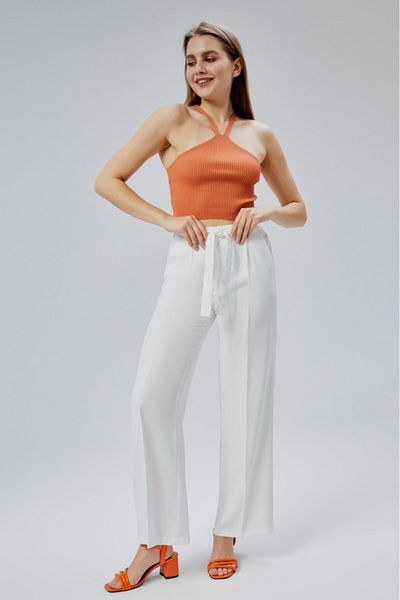 Jamila Linen Summer Women's Trousers with Elastic Waist and Belt