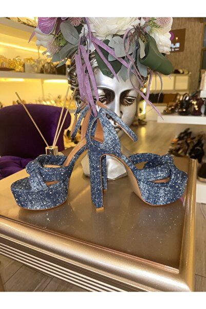 purple shoes Platform yüksek topuklu kot sandalet